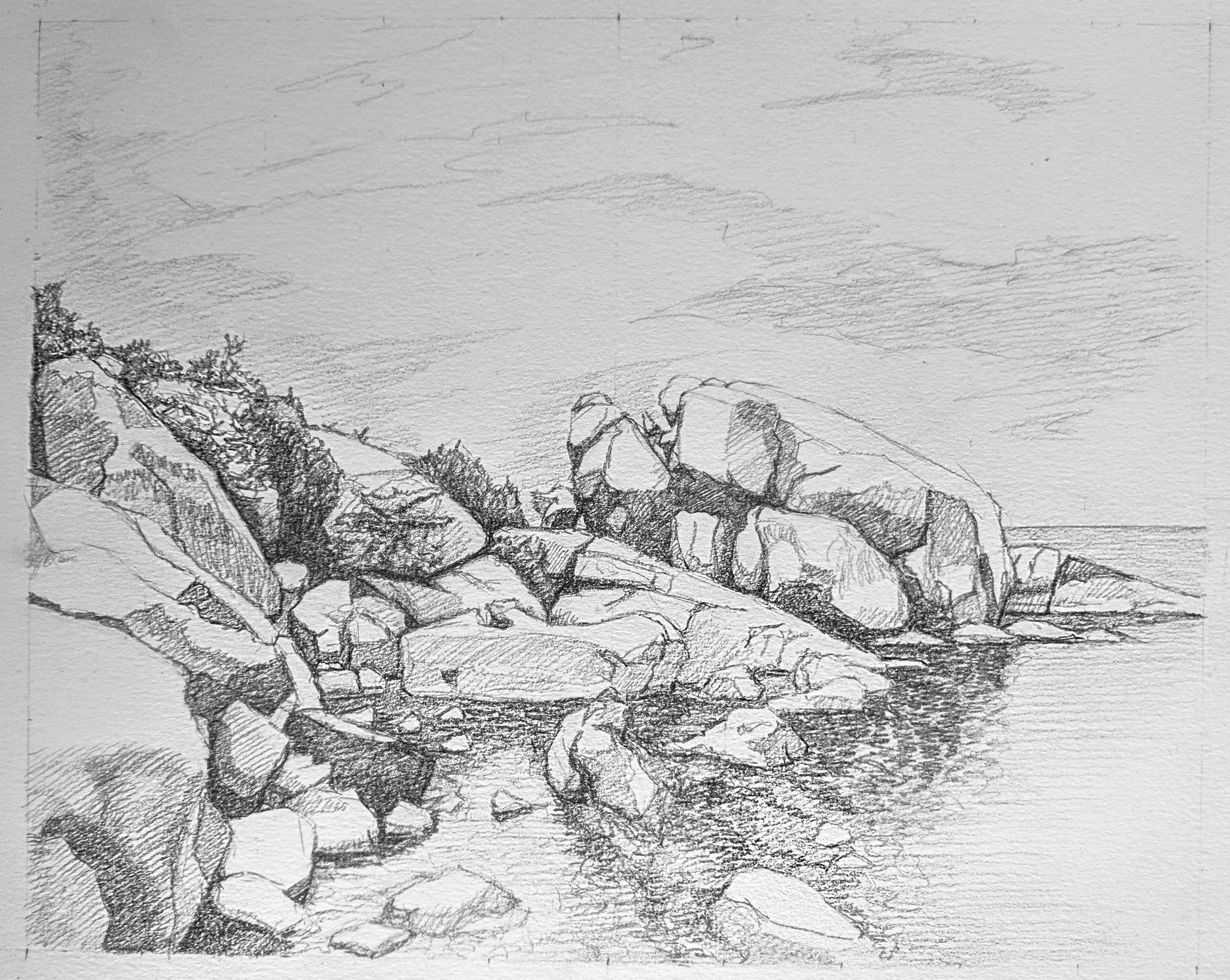 Landscape Drawing Tutorial Rocky Oceanfront Study Drawing