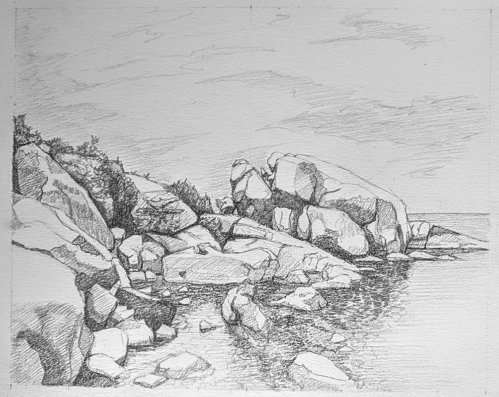 Landscape Drawing Tutorial Rocky Oceanfront Study Drawing